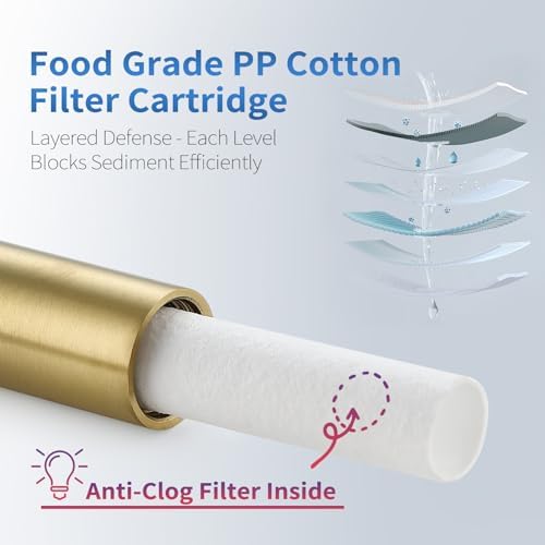 8" Showerhead Extension Arm w/PP Filter Cartridge, 8 Inch 304 Stainless Steel Brushed Gold Shower Arm Extender, Traps Sediment & Rust, Prevents Clogging, Extends Showerhead Life in Hard Water Area - Image 3