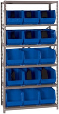 Quantum Storage Systems QSBU-260BL Giant Open Hopper Steel Shelving System, 18" D x 36" W x 75" H, with 6 Shelves and 15 QUS260 Bins, Blue by QuantumStorageSystems