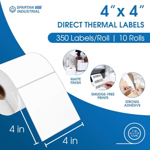 4" X 4” Direct Thermal Labels (3500 Count, 10 Rolls) Perforated - Image 2