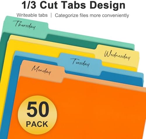 ViVin Colored File Folder, 50 Pack, 1/3-Cut Tabs, Letter Size - Image 3