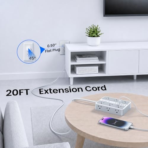 12-Outlet Power Strip with 2400J Surge Protector, 6 USB(3 USB C) &20FT Cord - Image 5