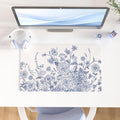Faux Leather Large Mouse Pad, Office Desk Mat, 23.6"x13.8", Blue Flowers by ColorfulStar