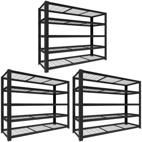 5000LBS 5-Tier Heavy Duty Garage Shelving, 84.01" H x 62.01" W x 24.01" D Adjustable Boltless Metal Storage Rack, Black Industrial Shelving Unit for Warehouse, Basement, Pantry by Unknown