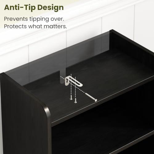 Small Bathroom Storage Cabinet with 2 Doors & Shelf,Rattan Black - Image 7