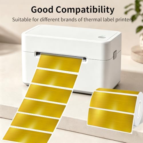 1 * 3Inch Holographic Gold Thermal Labels, Waterproof Printable Direct Thermal Stickers, Self-Adhesive for Small Business Logo, QR Code, Price Tag & Packaging, 300Pieces/Roll - Image 4