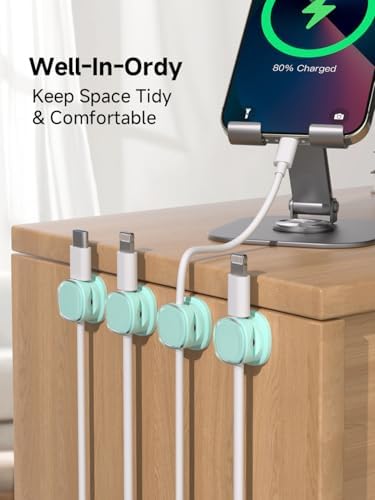 Magnetic Cable Clips, Adjustable Cord Holder Management, Adhesive Wire Keeper Organizer for Home Office Desk Phone PC Car Wall Desktop Nightstand Appliance (9-PCS Cyan) - Image 4