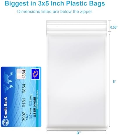 3''x 5'', (Pack of 100) 2 mil Thick Clear Plastic Reclosable Zip Poly Bags with Resealable Lock Seal Zipper for Photo, Jewelry, Bakery, Treats, Travel, Storage, Packaging & Shipping - Image 2