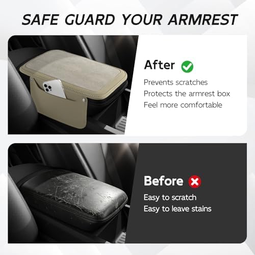 SINGARO Car Leather Center Console Cover with 2 Storage Bags, Universal Furry Fluffy Car Armrest Seat Box Pad, Comfortable Car Interior Accessories, Fits for Most Vehicles (White) - Image 6