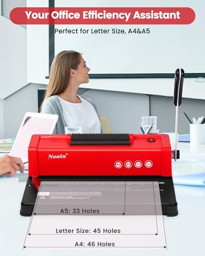 46-Hole Binding Machine Spiral Coil Binder Classic Red,DIY Book Binder Kits with Electric Coil Inserter,100pcs Comb Binding Spines,for Letter Size/A4/A5 School Office Home - Image 3