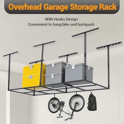GarveeLife 3x8 ft Heavy Duty Overhead Garage Storage Rack, Adjustable Ceiling Storage Racks with 600 LBS Weight Capacity, Metal Garage Storage Organization Systerm, Black - Image 4