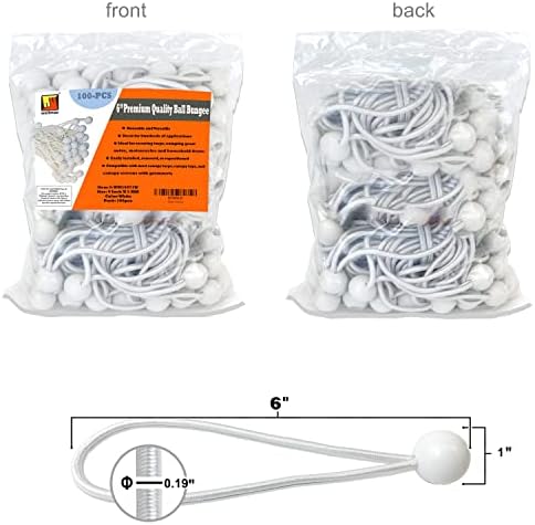 Wellmax 100 Pack 6 Inch Ball Bungee Cords, Heavy Duty 5mm, White - Image 2