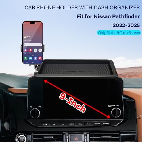 Car Phone Holder Fit for Pathfinder 2022 2023 2024 2025 w/Dash Tray Storge Box Organizer-Cell Phone Mount for Pathfinder Accessories 9 inch Touch Screen 360 Degree Rotation (Not fit 14.5 inch) - Image 2