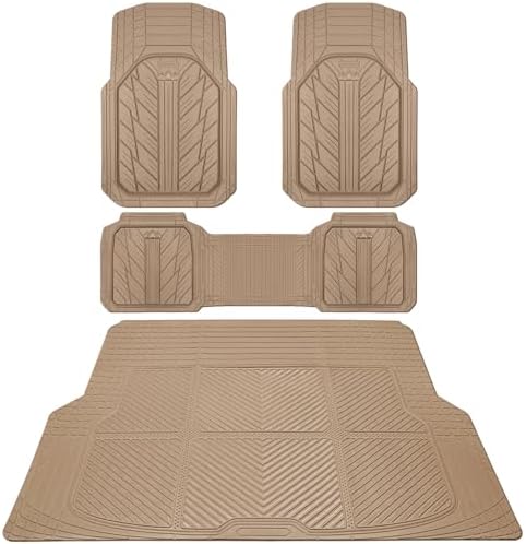 CAR PASS Floor Mats for Cars M-L Size, Heavy Duty Rubber Floor Mats with Trunk Cargo Liner, Universal Trim-to Fit Automotive Floor mats for Truck Van SUV Waterproof All Weather Car Mats All Beige by CARPASS