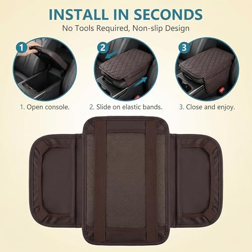 Car Center Console Cover, Leather Car Arm Rest Cover, Middle Console Covers with Storage Bags, Auto Interior Armrest Covers Cushion, Universal for Most Vehicles (Brown) - Image 6