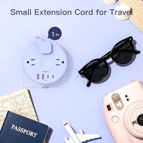 1FT Travel Power Strip with USB C, Cruise Approved Flat Plug Extension Cord - Image 3