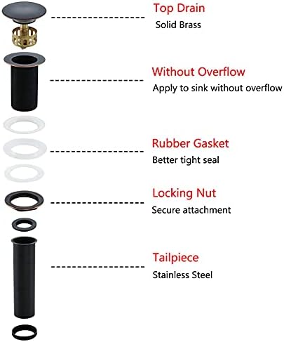 Bathroom Sink Drain Without Overflow Vessel Sink Drain Assembly,Lavatory Vanity Push Pop Up Drain Stopper Oil Rubbed Bronze,83606ORB. - Image 6