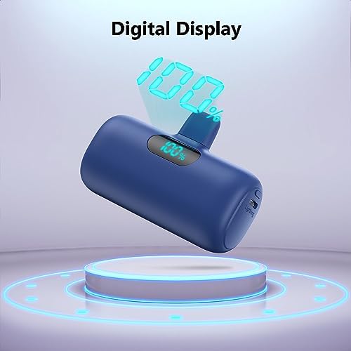 Mini Portable Charger for iPhone,Upgraded 5000mAh PD Fast Charging Battery Pack,LCD Display Cute Power Bank Portable Phone Charger for iPhone 14/14 Pro Max/13/13 Pro/12 Pro/11/XS/XR/X/8/7/6-Deep Blue - Image 7