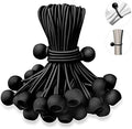 6 Inch Ball Bungee Cords, 50 Pack Heavy Duty UV Resistant Elastic Strap, Reusable Tie Down Cord with Balls, Indoor Outdoor Cords for Golf Net, Soccer Goals, Camping, Tent Poles, Hose (Black) by RopesAndNets