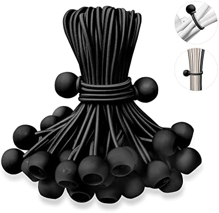 6 Inch Ball Bungee Cords, 50 Pack Heavy Duty UV Resistant Elastic Strap, Reusable Tie Down Cord with Balls, Indoor Outdoor Cords for Golf Net, Soccer Goals, Camping, Tent Poles, Hose (Black) by RopesAndNets