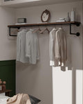 Clothes Rack 60in, Wall Mounted Garment Racks with Real Walnut Wood Shelf, Heavy Duty Hanging Clothes Rack, Multi-Purpose Hanging Rod, Space-Saving Closet Storage by INDUSTRIALSHELVESDESIGN