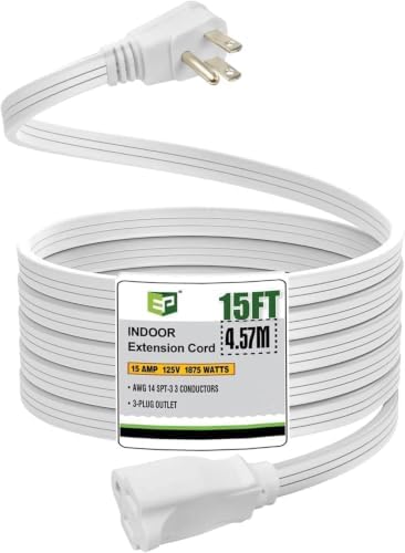 EP 15 Ft Heavy Duty Appliance Extension Cord,14 AWG 3-Prong Flat Plug White by ENERGYPRO
