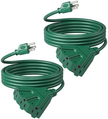 DEWENWILS 2 Pack 10FT Green Halloween Tri-Tap Extension Cord, ETL Listed by DEWENWILS