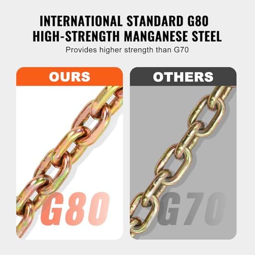 VEVOR G80 Transport Binder Chain, 5/16" x 14.2' Tow Chain with Clevis Grab Hooks, 4900 lbs Safe Working Load, Heavy Duty Trailer Logging Chain for Transporting Towing Truck Tie Down Binding Equipment - Image 3