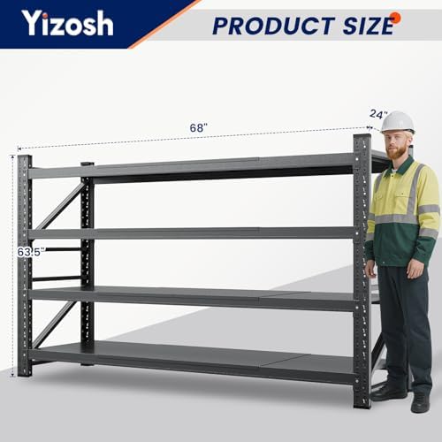 Yizosh 68" W Metal Garage Storage Shelves,Heavy Duty Adjustable Steel Organization Shelving,Utility Rack Shelf,68" W x 24" D x 63" H for Basement,Warehouse,Industrial - Image 2