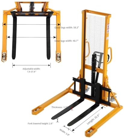 APOLLOLIFT Manual Pallet Stacker 63" Lifting Height 2200lbs Capacity - Image 3