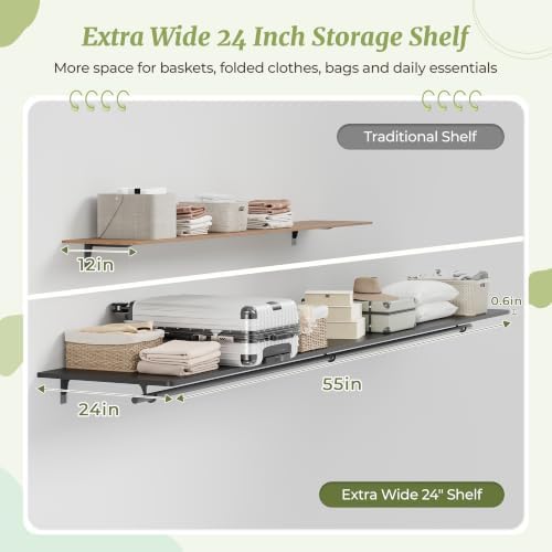 IAE Wall Mounted Clothes Rack with Shelf and Hanging Rod, 55x24in, Black - Image 2