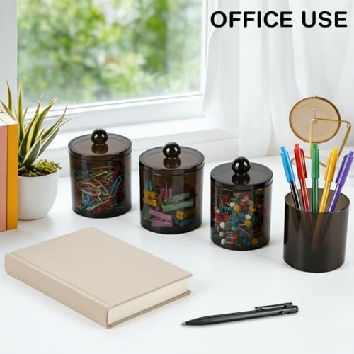 WEISHI 4 Pack Qtip Holder Dispenser - Cotton Ball, Swab, Round Pads, Floss , Small Plastic Apothecary Jar Containers with Lids for Bathroom Storage and Organization, Vanity Organizer ( Black ) - Image 7