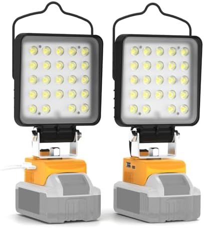 2 Pack Cordless LED Work Light for Dewalt 20V Max Battery, 96W 10000LM Light with USB and Type-C Charging Port, Outdoor Handheld Flood Light, Low Voltage Protection - No Battery by wokelux
