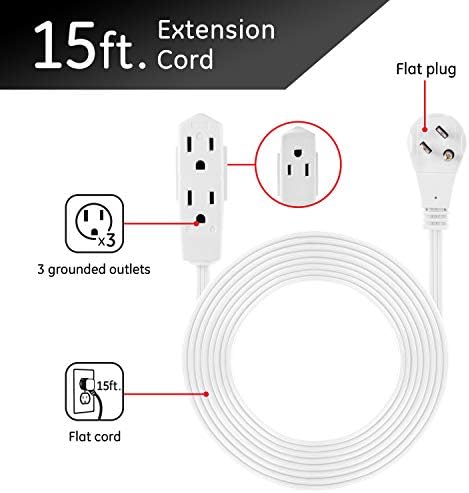 GE 3-Outlet Flat Extension Cord, 15 Ft Grounded Extension Cord - Image 2