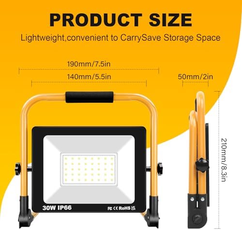 Willpower Portable LED Work Light 30W Job Site Lights 3000LM IP66 Waterproof Construction Floodlights Outdoor with Stand 6000K Daylight White for Camping Workshop Garage with 3.5m Wire Plug - Image 2