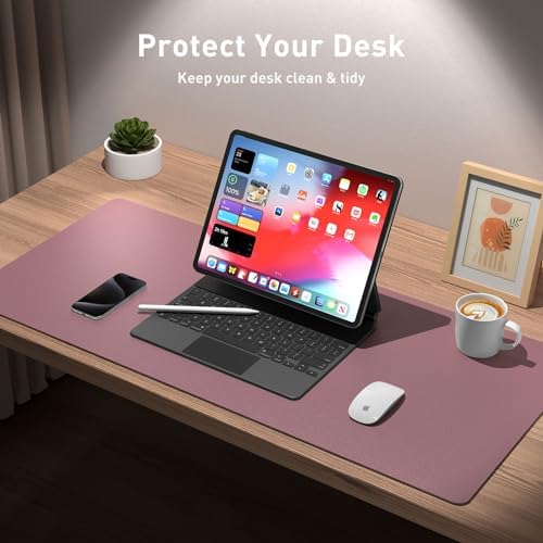 Aothia Leather Desk Pad Protector, Mouse Pad, Office Desk Mat, Non-Slip PU Leather Desk Blotter, Laptop Desk Pad, Waterproof Desk Writing Pad for Office and Home (48"x17", Dark Pink) - Image 3