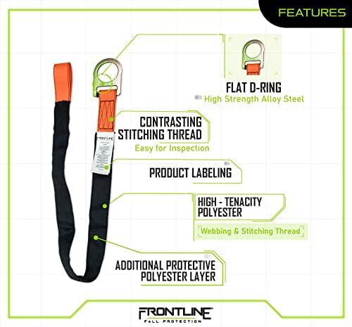 Frontline Fall Protection COS06R Concrete Anchor Strap with One Loop End and One D-Ring End 6' | | ANSI & OSHA Compliant | Pour-in Disposable Anchor | 5000 lbs. Capacity | Color Orange/Black - Image 3