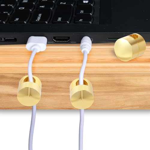 SmallCat 10 Sets Charger Holders for Cords, Gold Color Adjustable Cable Anchor Holders, Adhesive Metal Cord Clips, Cable Management Wire Organizers for Desk, Office, Nightstand - Image 6