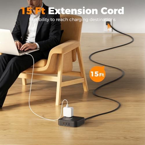TESSAN Surge Protector Flat Extension Cord 15Ft, Flat Plug Power Strip - Image 5