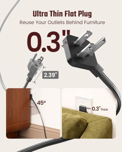 SUPERDANNY Brown Extension Cord 10Ft, Flat Plug Power Strip Surge Protector - Image 4