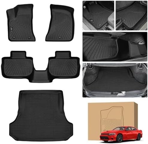 Peleus Floor Mats for Dodge Charger RWD 2011-2023 & Chrysler 300 RWD,TPE All Weather Protection 2 Rows Car Floor Liners with Cargo Liner Dodge Charger RWD Trunk Mat+Floor Mats by Unknown