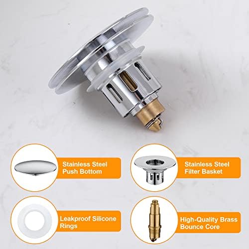 Universal Pop-Up Bathroom Sink Stopper - for 1.1~1.5 Inch Wash Basin Drain Strainer, Bounce Sink Drain Filter with Hair Catcher, Anti Clogging Stainless Steel Sink Plug, Chrome - Image 6