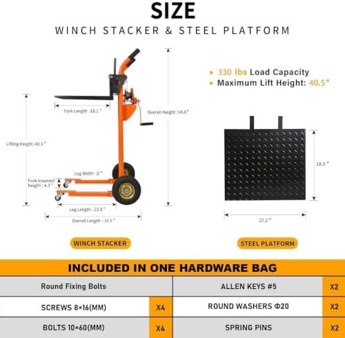 Tory Carrier Winch Stacker Material Lift Dolly 330 lbs 40.5" Max Lift - Image 2