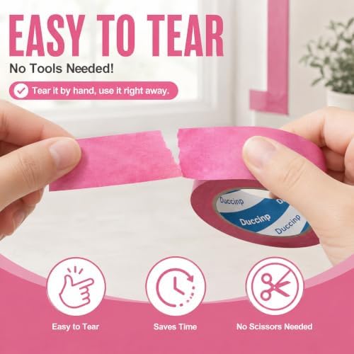 Pink Painters Tape 1 Inch Wide, 2 Rolls Masking Tape 0.98 in x 55 Yd, Pink Masking Tape No Residue, Easy Tear Paint Tape for Wall Painting, DIY, Window Masking, Home Improvement - Image 5