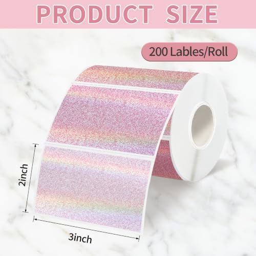 3"x2" Holographic Thermal Label,Self-Adhesive Rectangle Thermal Sticker for Logo Design,Price Tag,Thanks Card,Address,QR Code（Pink Gradient Dots） - Image 2