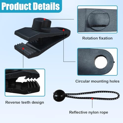 YoRise 20PCS Tarp Clips Heavy Duty Lock Grip & Ball Bungee Cords, Shade Cloth Fastener Clips, Car Cover Clamp Holder for Pool Awning Cover, Shark Tent, Outdoor Camping (Black) - Image 3