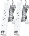 2 Pack Surge Protector Power Strip -6ft Extension Cord, 5 Outlets 4 USB by Addtam