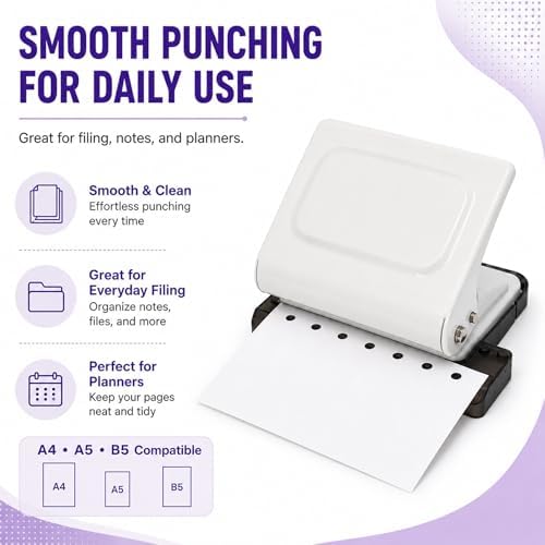 10 Hole Punch Binding Machine Kit for Planner (White) with 10 Multi-Color Spiral Coils, Adjustable A4 A5 B5 Paper Puncher, DIY Notebook Scrapbook Maker for Home Office School Organization - Image 3