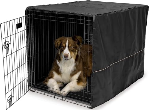 MidWest Homes for Pets Large Dog Crate Cover, Black Polyester Privacy Kennel Cover Fits Most 42-inch Crates, Machine Washable, Reduces Barking & Chewing by MidWestHomesForPets
