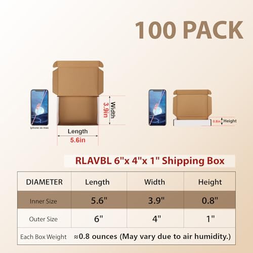 RLAVBL 6x4x1 Shipping Boxes Set of 100, White Small Corrugated Cardboard Box, Mailer Box - Image 2