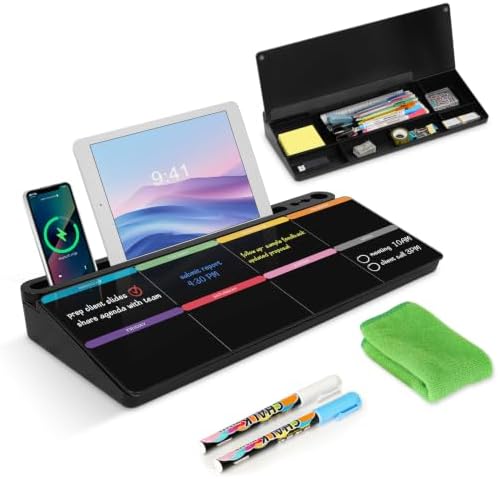 Desktop Glass Whiteboard with Storage, Weekly Calendar Desk White Board by WALGLASS